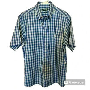 Orvis Blue Green Check Plaid Short Sleeve Button Down Shirt Size Large